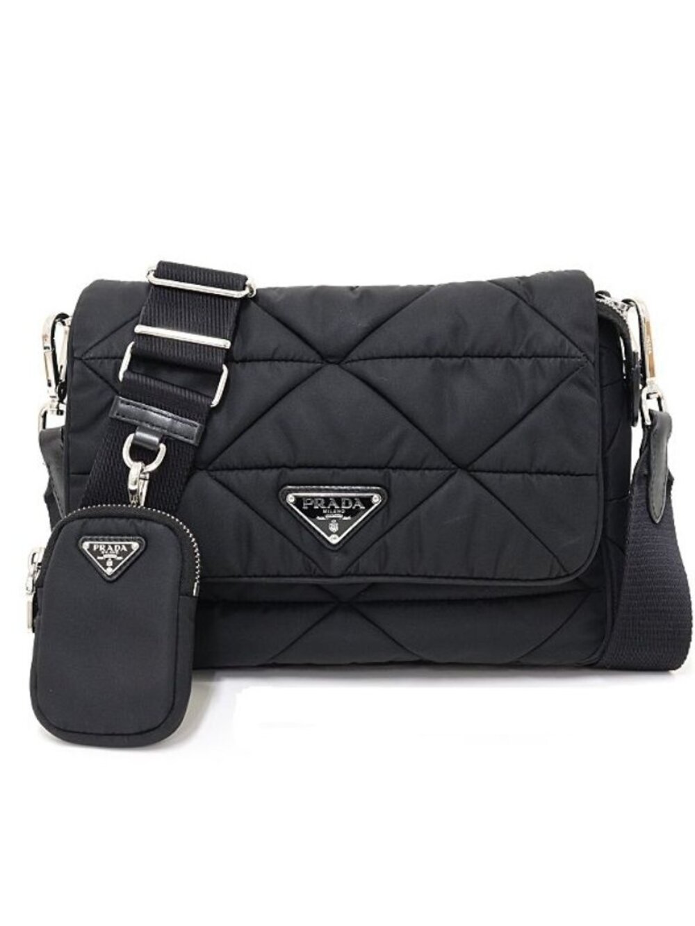 Prada Padded Re-Nylon Shoulder Bag Mini Pouch Black Rank